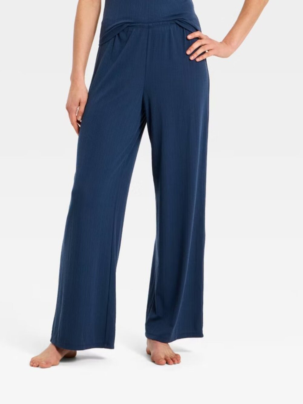 Women's Ribbed Cooling Jersey Pajama Pants - Auden Navy L